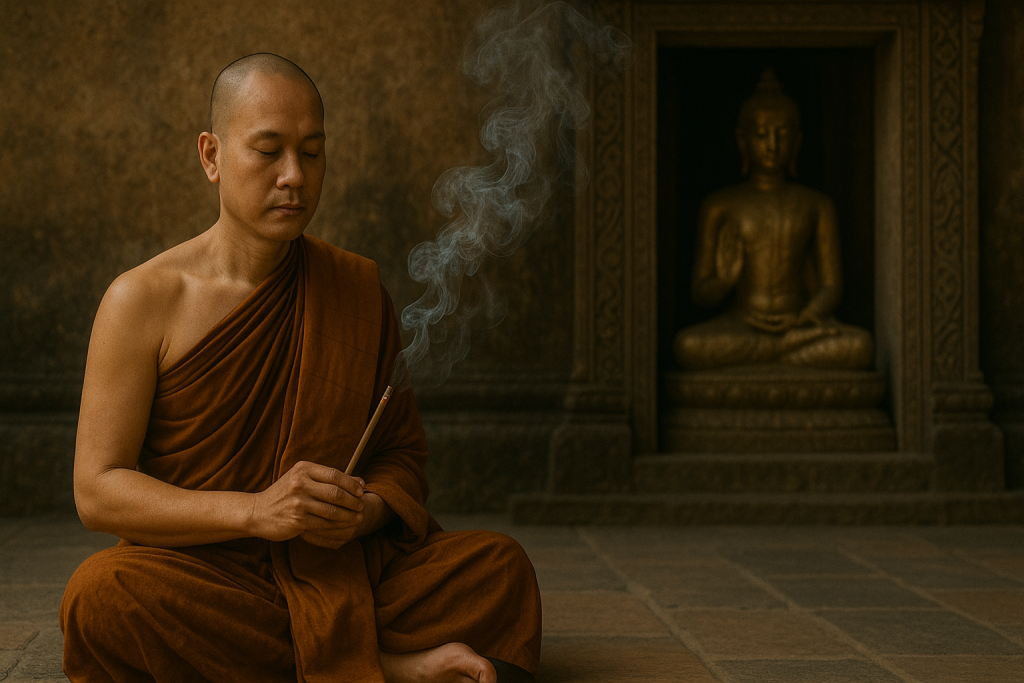 sacred space purification with agarwood smoke before vesak day